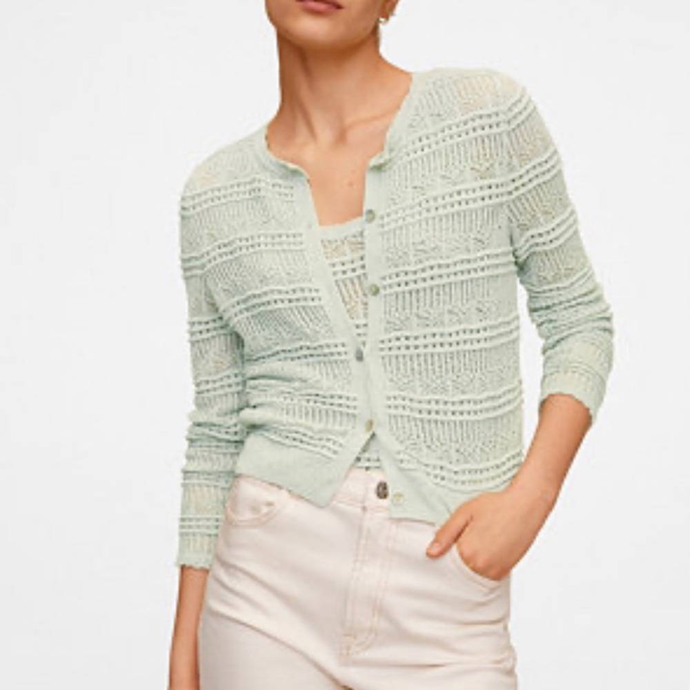 Mango Light Green Women's Cardigan